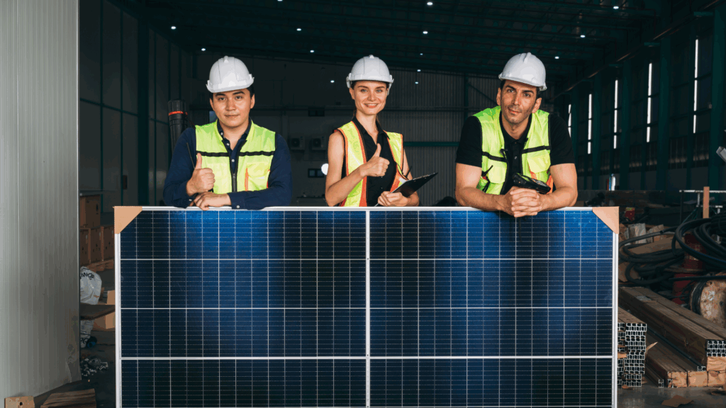 Une équipe de techniciens travaillant pour une entreprise de panneaux solaires certifiée RGE